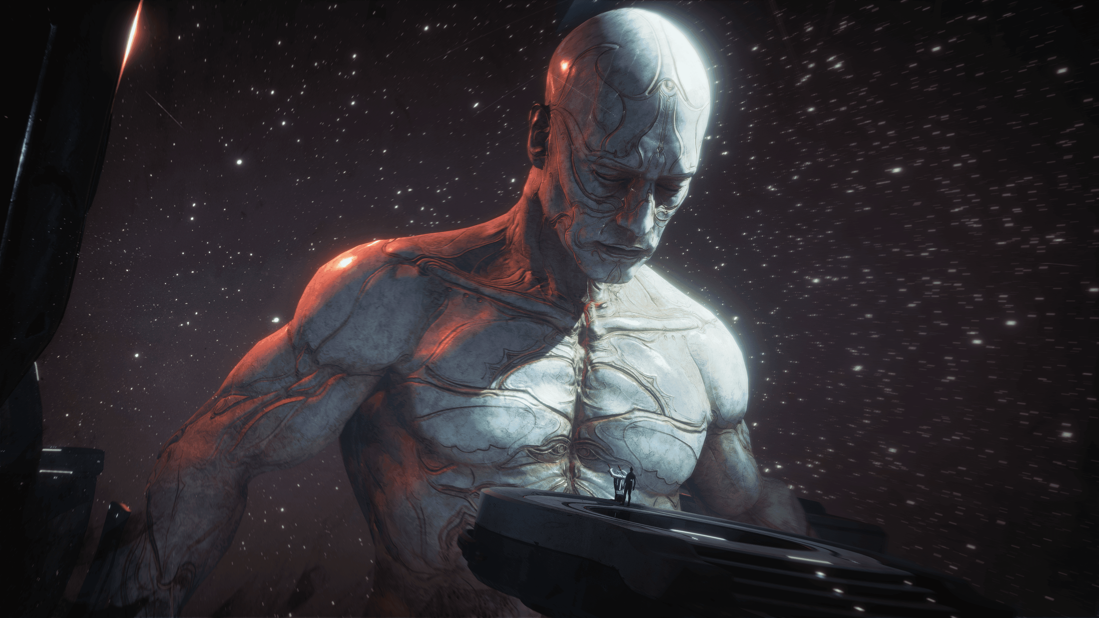 Kuru Havuz'da Drifter'ın üzerinde yükselen bir Gemi var. Karmaşık yara izi desenleriyle kaplı soluk bir deri, bu uyuyan devin üzerinde duruyor ve arkasında uzayın enginliğini görüyoruz. TennoLive 2026 Rölemiz, oyunculara Tau'ya odaklanırken Gemilerini özelleştirme olanağı sağlamıştı. Röle bir yıl daha sona ererken, bu düzeltme paketi tüm Tenno için Gemi özelleştirmesini getiriyor! Eklemeler: Tüm Kuru Havuzlara (Dojo'lardakiler dahil) Gemi özelleştirmesi eklendi.